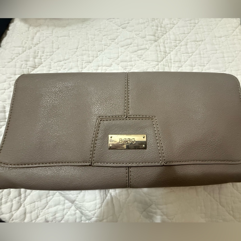 BCBG taupe clutch